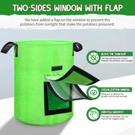 10 Gallon Potato Grow Bags, 6 Pack, Two-Sides Window Garden Planting Bag with Non-Transparent Flap, Thickened Nonwoven Fabric Pots Vegetable Grow Bags with Durable Handle for Tomato, Fruits, Flower