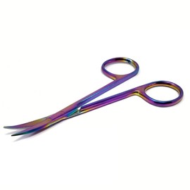 Multipurpose Micro IRIS Scissors Stainless Steel Shears for Fine Precision Cuts with Sharp Curved Pointed Blades - 4.5" (Multi Titanium)