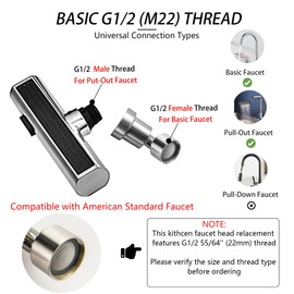 DOUBLUOEG Kitchen Faucet Head Replacement, Universal Faucet Head for Kitchen Sink 360° Swivel Faucet Extender, Brushed Nickel