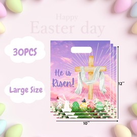 Onmlkkd 30 Pack He is Risen Bags for Kids Large 12''x10'' Religious Easter Bags Christian Easter Gift Bags for Goodies for Eggs Bulk Treat Bags