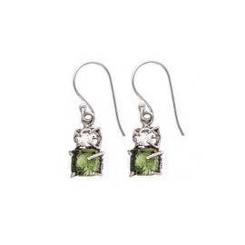 Certified Moldavite Rough & Herkimer Diamond 925 Solid Sterling Silver Handmade Designer Earring
