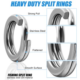 FUSIGO Split Rings Fishing Stainless Steel Lure Split Rings, 120Pcs Heavy Duty Double Split Rings Lure Connectors Flattened Hyper Wire Rings Fishing Terminal Tackle 8.0mm 100LB