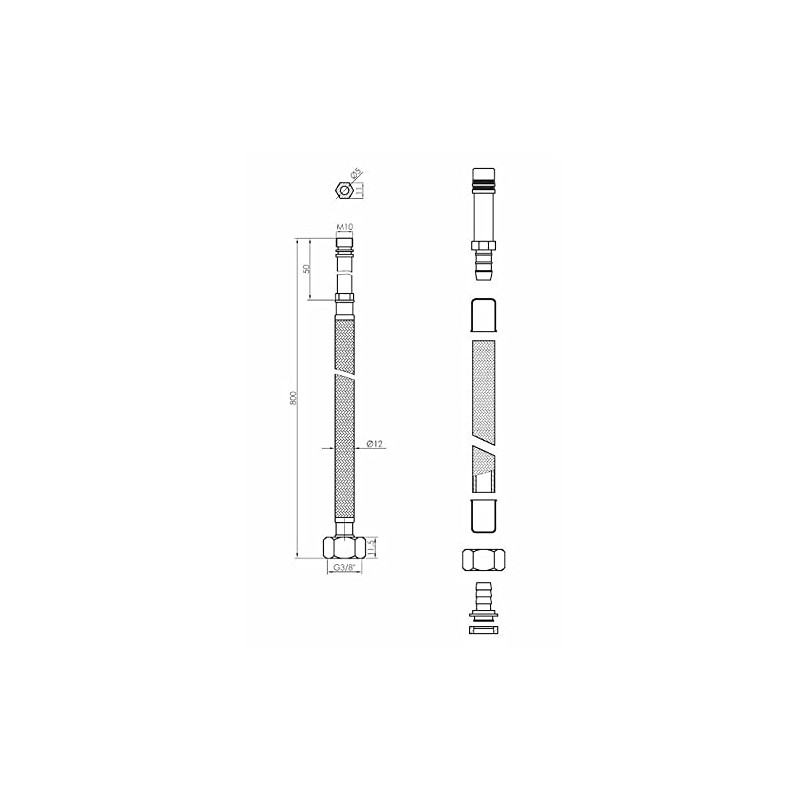 Tycner 80 cm M10 x 3/8 Inch BSP Black Nylon