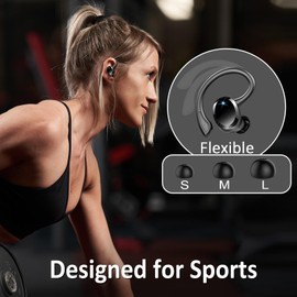 Rulefiss Q38 Wireless Earbuds, Bluetooth 5.3 Headphones with HD Mic, 48H Stereo Noise Cancelling Ear Buds, Sports Earphones with EarHooks, Dual LED Display, USB-C, IP7 Waterproof, for Running Fitness