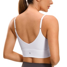 CRZ YOGA Women's Yoga Padded Sports Bra Without Underwire Spaghetti Top V Back Adjustable Straps Fitness Bra, White