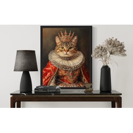 Queen Cat Portrait Art Poster Print, Cat Kitten Painting Humor Portrait Pet Artwork Decor Gallery A8 (Queen Cat Portrait, 8 x 10 inches, Unframed)