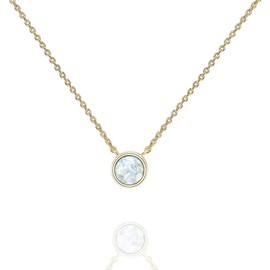 PAVOI 14K Yellow Gold Plated Created White Opal Round Pendant Necklace | Opal Necklaces for Women (Round, White)