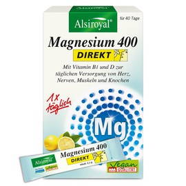 Alsiroyal Alsiroyal Magnesium 400 DIREKT Zitrone - Magnesium Komplex mit Vitamin B1 & D3 zur t?glichen Versorgung von Herz, Nerven, Muskeln & Knochen (40 Sticks) - vegan & ohne Zuckerzusatz