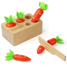 Coogam Wooden Carrot Sorting Toy, Montessori Colour Shape Sorter Cutting Harvest Matching Game for Toddler Fine Motor Skills Early Learning Preschool Educational Gift Toy
