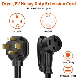PlugSaf 30 AMP 4 Prong Dryer Cord 10 FT Outdoor Black, 10/4 Gauge Dryer Extension Cord Heavy Duty, NEMA 14-30P to 14-30R EV Charging, 125V/250V STW 10 Gauge ETL Listed