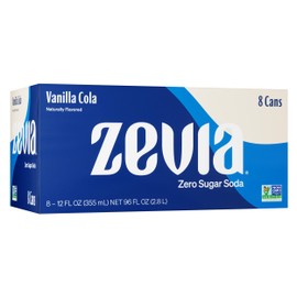 Zevia Zero Sugar, Vanilla Cola Soda, 12 Fl Oz Cans (Pack of 8)