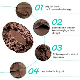 HINATAA Schlafkappe aus 100% Maulbeerseide, Schlafmütze für Frauen, Kopfbedeckung für Haare, Schönheit mit elastischem Band für Schlaf, Haarausfall, Haarschutz, braun, One Size