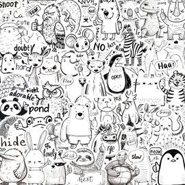 50-Pack Cute Inspirational Animal Stickers with Encouraging Words – Black & White Waterproof Vinyl, Fun Motivational Stickers for Laptops, Scrapbooks, Journals