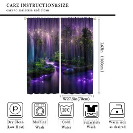 DDCBNS Fantasy Forest Curtains,Purple Magical Nature Landscape Window Treatments for Bedroom Living Room Dreamland Scenery Waterfall Drapes 2 Panels Set,Total Size 55 x 63 Inch