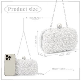OPLERT Women's Pearl Evening Handbags Pearl Clutch Purses for Wedding Bridal Party Prom, White
