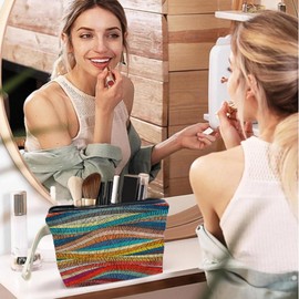 SQQCMM Vintage Boho Rainbow Makeup Bag - Boho Rainbow Themed Gifts for Lovers Girls Mom Women, Canvas Zipper Makeup Bag, Cosmetic Travel Bags for Women