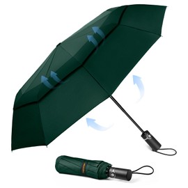 TECKNET Windproof Umbrella for Rain, Automatic Large Pocket Umbrella with 10 Ribs, 104 cm Windproof Umbrella, Foldable Compact Travel Golf Umbrella for Men and Women, Green