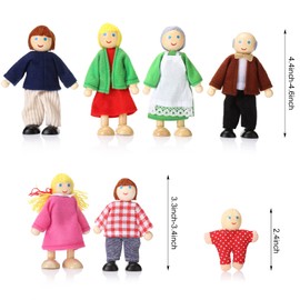 Wooden Dolls House People Family of 7 Pretend Play Figures for Dolls House Accessories Gift