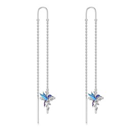 Hummingbird Threader Earrings in 925 Sterling Silver Elegant Sunflower Tassel Earrings Long Chain Drop Earrings for Women