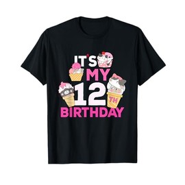 Cat Ice Cream Its My 12th Birthday 12 Year Old Gifts Shirt T-Shirt for Men Women Girls Kids