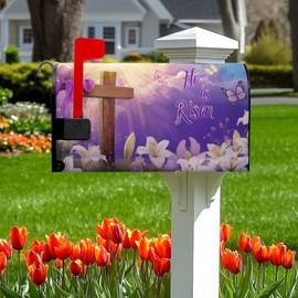 Easter Cross Religious Mailbox Covers Christian Mailbox Cover He is Risen Magnetic Mailbox Wraps Spring Lily Flower Post Letter Box Cover 18X 21 for Garden Outdoor Decor
