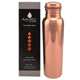VIBRANICS's Aquatic Copper Water Bottle 34oz - Leak Proof - Ayurvedic Copper Bottle -Perfect Ayurvedic Copper Vessel for Sports, Fitness, Yoga - Natural Health Benefits - Plain - Made in India