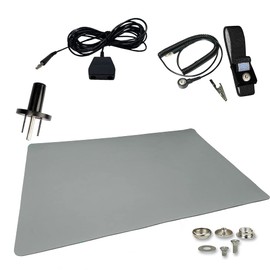 Static Care ESD Compliant Mat Workstation Kit - 16"x24"x.060", Wrist Strap Set, Ground Cord, Universal Snap Kit, Easy to Use Outlet Adapter,Computer/Cellphone Repair Kit, Soldering Mat - Grey