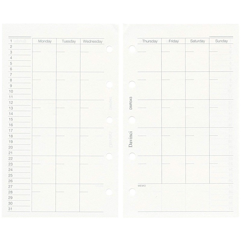 DaVinci DMR343 Personal Organizer Refill, Mini 5 Hole Size, Monthly