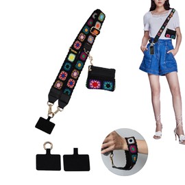 KSOPUERT Crossbody Phone Strap with Zippered Pouch,Clip and Go Strap for Phone with Wallet Crossbody,Adjustable Cell Phone Lanyard Wrist/Neck Strap,Black Pattern