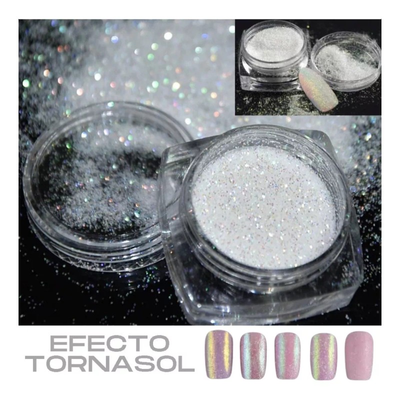 Nail Art 7 Pz Polvo Efecto Espejo Cromo Perla Decora
