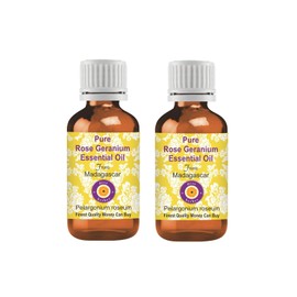 Deve Herbes Pure Rose Geranium Essential Oil (Pelargonium roseum) Steam Distilled (Pack of Two) 100ml X 2 (6.76 oz)
