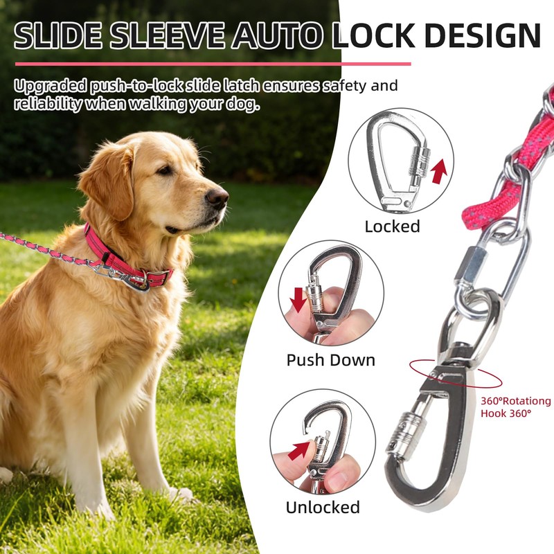 PUPTECK Chain Dog Leash Chew Proof, 2-in-1 Reflective with Soft