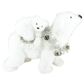 Nature Vibe 9.4 Inches White Faux Fur Polar Bear Christmas Decorations with Garland,Christmas Polar Animal Baby Bear and Mom as Winter Wonderland Decorations, Christmas Home Decor,Gifts for Festival