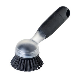 Vigar Rengo Soap Dispensing Dish Brush, Dish Brush with Soap Dispenser for Pot Scrubber, Dishes, Sink Cleaner, and Kitchen Essentials, Black