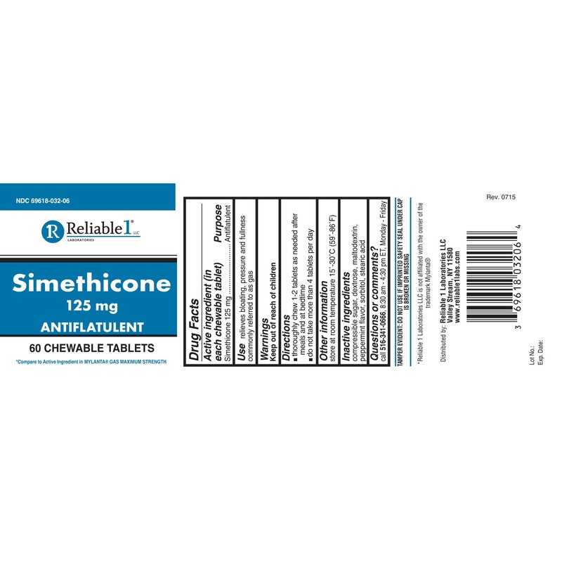 Reliable 1 Simethicone 125 mg Anti-Gas 60 Peppermint Tablets (2