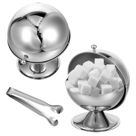 Stainless Steel Sugar Bowl with Roll Top, Stainless Steel Spherical Candies Bowl with 4.33 Inch Sugar Tong, Sugar Cube Holder, Candy Jar Cookies Mints Holder Bowl for Home Kitchen, Office, Parties