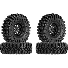 INJORA 1.0 Beadlock Wheel Tires Set -3.78mm Offset Wheel Rims for 1/18 1/24 RC Crawler Car Axial AX24 SCX24 FMS FCX24 TRX4M,Black(W1004-T1014)