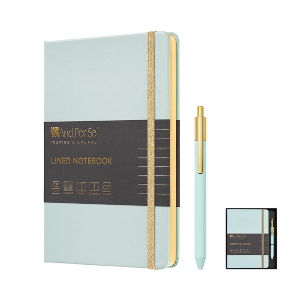 A5 Lined Leather Journal and Pen Set, Hardcover Notebook with
