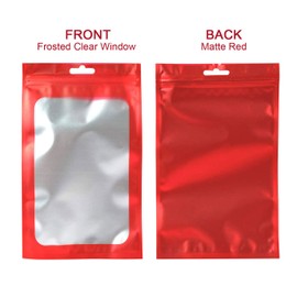 Bezall 100Pcs Smell Proof Mylar Bags 3.5 x 6.2 Inch, Resealable Food Storage Bags with Window, Foil Pouch Zip Bags for Small Business, Sample Packaging (Red)