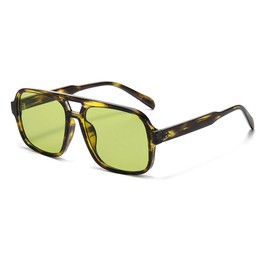 CHOWEI Trendy Square Aviator Sunglasses for Women Men Vintage 70s Double Bridge Sun Glasses (Green Leopard/Green)