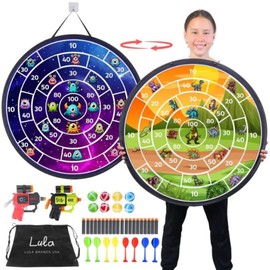 Lula Brands Dart Board for Kids w/Backpack, Shoot Sticky Darts, Balls & Darts, Large 29” Double Sided Indoor Outdoor Sport Party Game, 4 Children Boys Girls 5 6 7 8 9 10 11 12 13