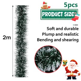 LXYYDS Christmas Tinsel Garland, Pack of 5 2 m Christmas Garland, Christmas Tree Garland, Christmas Tree Decoration Garland, for Christmas Tree Ornaments, Holiday Parties Decoration