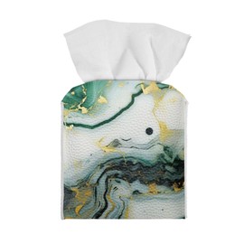 ZDCUSTOM Green Marble Tissue Box Cover Square Tissue Holder PU Leather Cube Organizer Decorative Tissue Box Holder for Bathroom Vanity Countertop