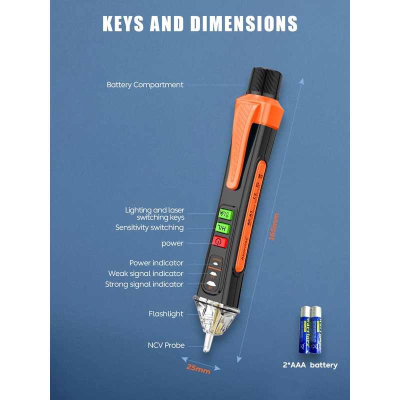 Aicevoos A1 Voltage Tester/Non-Contact Voltage Tester with Range AC 12V-1000V/48V-1000V,