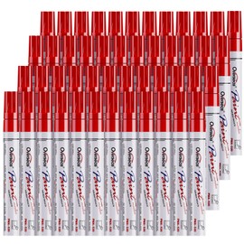 Overseas 48 Red Paint Pens, Oil Based Permanent Markers Set - Quick Drying, Waterproof, Fade-Resistant, Medium Tip Paint Markers Bulk for Wood, Metal, Rock, Ceramic, Plastic, Canvas, Glass, Rubber