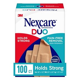 Nexcare Duo, vendajes, tela flexible, actividades de verano, natación, sostener fuertes 24 horas, eliminación sin dolor, listo para cortes de verano y heridas, 100 unidades surtidas