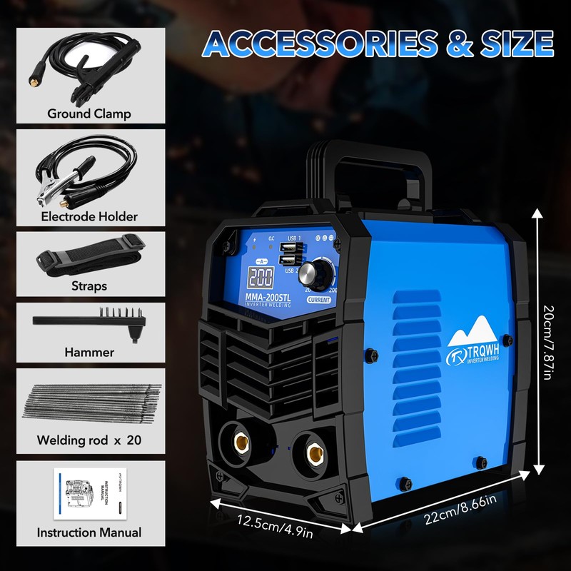 TRQWH Mini Welding Machine 110V 200A Stick Welder Machine Portable