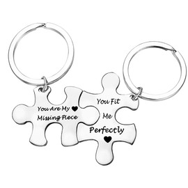 Anniversary Keyring Gifts for Boyfriend Girlfriend Husband Wife Valentines Day Gifts for Couple You are My Missing Piece You Fit Me Perfectly Keyring Set Christmas Birthday Gifts for Him