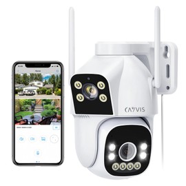 CAYVIS Outdoor WiFi Surveillance Camera, 2.4GHz/5GHz PTZ Dual-Lens Outdoor Surveillance Camera with AI People, Colour Night Vision, Car Tracking, 360° WiFi Camera Outdoor (White)
