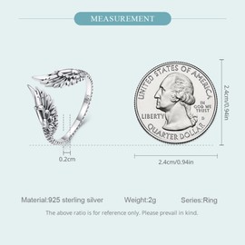 Bellitia Jewelry 925 Sterling Silver Angel Wings Finger Ring, Vintage Adjustable Ring for Women, Adjustable Ring Jewellery for Women and Girls, Silver
